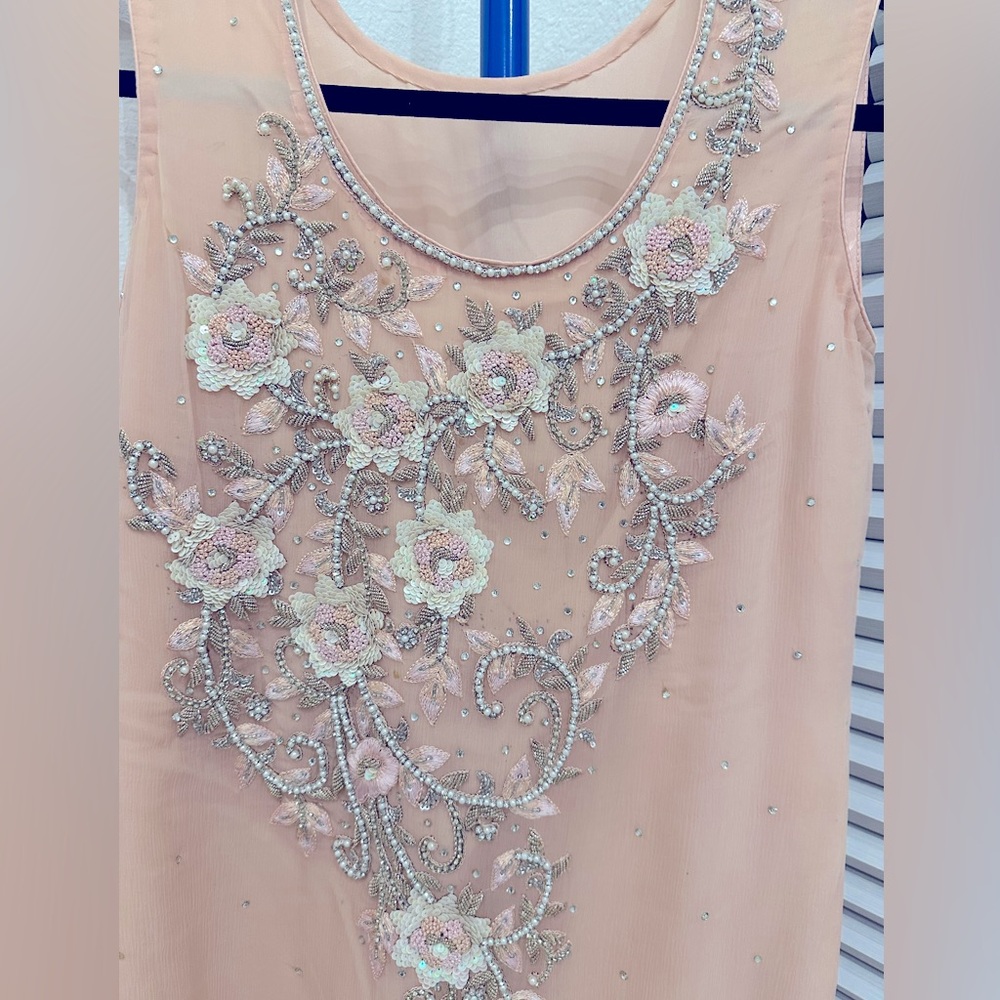 Pink/peach embroidered kameez, size small